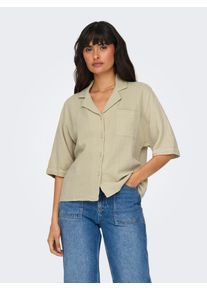 Kurzarmbluse Only "ONLTHYRA LIFE SS SHIRT NOOS WVN", Damen, Gr. XL, oxford tan, Web, Obermaterial: 100% Baumwolle, unifarben, regular fit normal, V-Ausschnitt, Blusen Kurzarmbluse