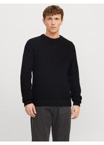 Jack & Jones Rundhalspullover JACK & JONES "JCOZION KNIT CREW NECK BF", Herren, Gr. S, schwarz, Strick, Obermaterial: 60% Baumwolle, 40% Polyacryl, unifarben, loose fit, Rundhals, Rippstrickb&uuml;ndchen, Pullover Rundhalspullover, mit markanter Struktur