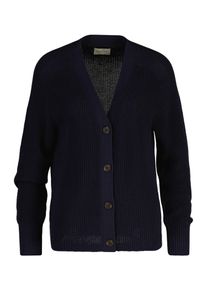 Cardigan Gant "RIBBED KNIT COTTON", Damen, Gr. XL, evening blau, Strick, Obermaterial: 100% Baumwolle, unifarben, regular fit taillenbedeckt, V-Ausschnitt, eingesetzt gerader Abschluss, Strickjacken Cardigan, Regular fit mit V-Ausschnitt