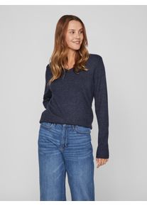 V-Ausschnitt-Pullover Vila "VIRIL V-NECK L/S KNIT TOP - NOOS", Damen, Gr. XS (34), blau (total eclipse detail:melange), Feinstrick, Obermaterial: 50% Viskose, 27% Nylon, 23% Polyester, meliert, unifarben, regular fit normal, V-Ausschnitt, Pullover V-Ausschnitt-Pullover, Materialmix, regular fit