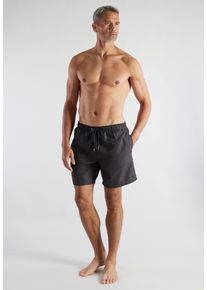 Badeshorts Bugatti, Herren, Gr. 9, N-Gr, schwarz, dunkel, minimal, Popeline, Obermaterial: 100% Polyester, Badehosen Badeshorts, mit Print, mit Kordelzug, bequem