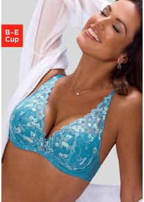 Schalen-BH Lascana, Damen, Gr. 85, Cup D, blau (petrol, air), Obermaterial: 60% Polyamid, 20% Elasthan, 20% Polyester, BHs Schalen-BH, mit B&uuml;gel in High-Apex-Schnittform aus Stickereispitze, sexy Dessous, Topseller