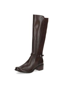Stiefel Caprice, Damen, Gr. 36, Normalschaft, braun (dunkelbraun), Leder, Textil, Schuhe Stiefel, Blockabsatz, Langschaftstiefel, Businessstiefel mit Flechtband