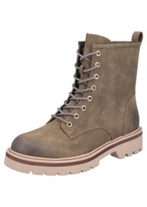 Schn&uuml;rboots Rieker, Damen, Gr. 41, khaki, Lederimitat, used, Schuhe Schn&uuml;rboots, Schn&uuml;rstiefelette, Boots, Blockabsatz, mit Profilsohle