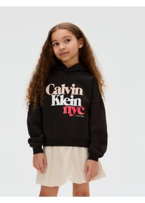 Kapuzensweatshirt Calvin Klein Jeans "PEARL SIGNATURE TERRY HOODIE", M&auml;dchen, Gr. 4 (104), schwarz (ck schwarz), Sweatware, Obermaterial: 100% Baumwolle, unifarben, regular fit h&uuml;ftlang, Rundhals, B&uuml;ndchen, Sweatshirts Kapuzensweatshirt, f&uuml;r Kinder bis 16 Jahre, mit gro&szlig;em Druck