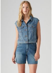 Levi's Jeansweste LEVI'S "SHRUNKEN 90s VEST", Damen, Gr. M (38), stop flaxing vest, Denim/Jeans, Obermaterial: 85% Baumwolle, 15% Leinen, unifarben, gerade h&uuml;ftlang, Rundhals, Westen Jeansweste, mit Knopfleiste