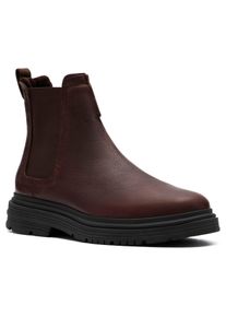 Chelseaboots Clarks "Badbury", Herren, Gr. 44, dunkelbraun, Leder, Schuhe Chelseaboots, Boots, Winterboots mit modischem Blockabsatz