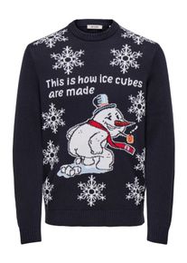 Only & Sons Rundhalspullover ONLY & SONS "ONSX-MAX SNOW REG CREW KNIT", Herren, Gr. XL, schwarz navy detail:ice cubes, Strick, Obermaterial: 100% Baumwolle, gemustert, regular fit, Rundhals, Rippb&uuml;ndchen, Pullover Rundhalspullover