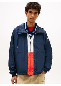 Windbreaker Tommy Jeans "CHICAGO FLAG", Damen, Gr. S, schwarz night navy, Web, Obermaterial: 100% Polyester, unifarben, regular fit normal, Rundhals, eingesetzt elastischer Bund, Jacken Windbreaker, Regular fit mit Kapuze