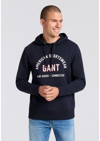 Sweatshirt Gant "PRINTED GRAPHIC", Herren, Gr. M, blau (evening blau), Sweatware, Obermaterial: 87% Baumwolle, 13% Polyester, unifarben, regular fit normal, Rundhals, B&uuml;ndchen, Sweatshirts Sweatshirt, mit Kapuze, regular fit, K&auml;ngurutasche