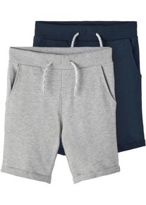 Sweatshorts name it "NKMVERMO 2P LONG SWE SHORTS UNB F NOOS", Jungen, Gr. 104, N-Gr, grau (grau melange), angeraute Sweatware, Obermaterial: 100% Baumwolle, meliert, unifarben, regular fit kurz, Hosen Sweatshorts, Baumwolle