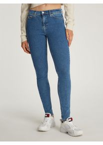 Skinny-fit-Jeans Tommy Jeans "NORA MR SKNY AH1280", Damen, Gr. 34, L&auml;nge 28, blau (denim medium1), Denim/Jeans, Obermaterial: 88% Baumwolle, 10% sonstige Fasern, 2% Elasthan, unifarben, skinny fit lang, Jeans Skinny-fit-Jeans, mit Logo-Badge, Mid Rise