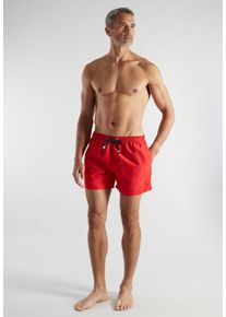Badeshorts Bugatti, Herren, Gr. 9, N-Gr, rot, mittel, uni, Popeline, Polyester, unifarben, Badehosen Badeshorts, basic, mit Kordelzug, bequem