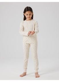 Pyjama name it "NKFNIGHTSET FLOWER NOOS", M&auml;dchen, Gr. 98/104, beige (turtledove), Jersey, Obermaterial: 95% Baumwolle, 5% Elasthan, bedruckt, regular fit, Rundhals, Homewear-Sets Pyjama