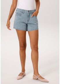 Shorts Aniston CASUAL, Damen, Gr. 38, N-Gr, blau (blau bleached), Denim/Jeans, Obermaterial: 81% Baumwolle, 17% Polyester, 2% Elasthan, Abriebeffekte, used, figurumspielend kurz, Hosen Shorts, in trendiger Used-Waschung - NEUE KOLLEKTION