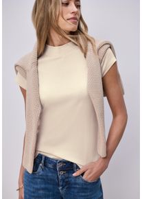 Kurzarmshirt Street One, Damen, Gr. 44, smoke beige, Jersey, Obermaterial: 50% Baumwolle, 50% Modal, unifarben, tailliert h&uuml;ftbedeckend, Rundhals, abgesteppte Kante, Shirts Kurzarmshirt, Sommershirt mit Turtle Neck