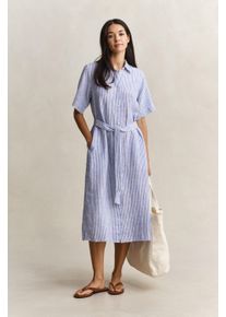 Hemdblusenkleid Gant "STRIPED LINEN", Damen, Gr. 40, N-Gr, royal blau, Web, Obermaterial: 100% Leinen, gestreift, regular fit wadenlang, Rundhals, eingesetzt gerader Abschluss, Kleider Hemdblusenkleid, Regular fit mit Bindeg&uuml;rtel