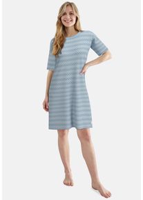 Nachthemd Tom Tailor, Damen, Gr. 44, N-Gr, blau, mittel, allover, Single Jersey, Obermaterial: 95% Baumwolle, 5% Elasthan, bequem knielang, Rundhals, gerader Abschluss, Kleider Nachthemd, Halbarm, knielang, Rundhalsausschnitt, Baumwollmix