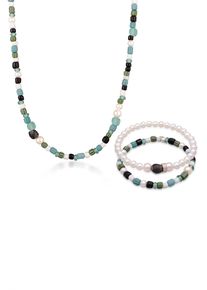 Ohrring und Ketten Set Kuzzoi "Schmuckset Herren Glas Perlen Set Halskette Armband 925 Silber" Gr. 50, bunt, Fu&szlig;ketten, Herren, 50, Ohrring und Ketten Set