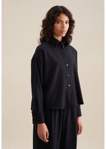 Hemdbluse Seidensticker "Schwarze Rose", Damen, Gr. S(36), blau (dunkelblau), 39% Wolle, 33% Polyester, 14% Viskose, 3% Polyamid, 1% Elasthan, gestreift, oversize, ohne Ausschnitt, Blusen Hemdbluse, Langarm Kragen Streifen