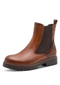 Chelseaboots Tamaris, Damen, Gr. 37, cognac, Leder, Lederimitat, Schuhe Chelseaboots, Blockabsatz, Stiefelette mit Kontrast-Rahmennaht