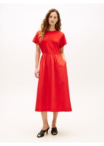 A-Linien-Kleid Tommy Hilfiger "CODY MIX MEDIA C-NK MIDI DRESS", Damen, Gr. XS (34), N-Gr, fireworks, Web, Obermaterial: 100% Baumwolle, unifarben, regular fit Midi, Rundhals, Kleider A-Linien-Kleid, in Midi-L&auml;nge, Rundhals, Regular Fit