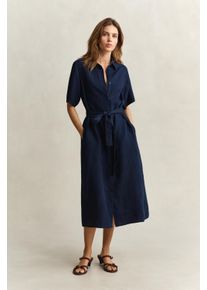 Hemdblusenkleid Gant "LINEN", Damen, Gr. 44, N-Gr, evening blau, Web, Obermaterial: 100% Leinen, unifarben, regular fit wadenlang, Rundhals, eingesetzt gerader Abschluss, Kleider Hemdblusenkleid, Regular fit mit Bindeg&uuml;rtel