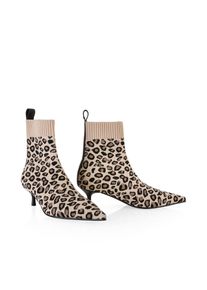 Stiefelette Marc Cain "Collections Feminine Rigour", Damen, Gr. 37, soft cappuccino leo, Leder, Textil, Schuhe Stiefelette, Stiletto, Kitten Heel mit Sockenschaft zum Schlupfen