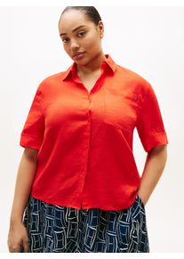 Kurzarmshirt Tommy Hilfiger Curve "CRV ESS LINEN SHIRT WITH SS", Damen, Gr. 54, fireworks, Single Jersey, Obermaterial: 100% Leinen, bedruckt, regular fit normal, ohne Ausschnitt, Shirts Kurzarmshirt, in gro&szlig;en Gr&ouml;&szlig;en