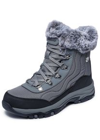 Winterboots Skechers "TREGO-STORMIE", Damen, Gr. 40, grau, Lederimitat, Textil, Schuhe Winterboots, Snowboots, Schn&uuml;rstiefel mit rutschhemmender Laufsohle