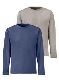 Langarmshirt John Devin "mit Slub-Garn Struktur", Herren, Gr. 3XL (64/66), blau (blau, grau), Slub, Obermaterial: 100% Baumwolle, unifarben, bequem lang, Rundhals, abgesteppte Kante, Shirts Langarmshirt, Longsleeve aus leichter, strukturierter Baumwollqualit&auml;t, Topseller