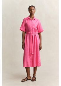 Hemdblusenkleid Gant "LINEN", Damen, Gr. 40, N-Gr, bright fuschia, Web, Obermaterial: 100% Leinen, unifarben, regular fit wadenlang, Rundhals, eingesetzt gerader Abschluss, Kleider Hemdblusenkleid, Regular fit mit Bindeg&uuml;rtel