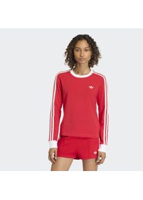 Langarmshirt adidas originals "3-STREIFEN LANG&Auml;RMLIGES, SCHMAL GESCHNITTEN", Damen, Gr. M, better scarlet, wei&szlig;, Obermaterial: 93% Baumwolle, 7% Elasthan, Rundhals, Shirts Langarmshirt
