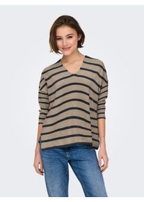 Strickpullover Only "ONLAMALIO LIFE LS V-NECK KNT", Damen, Gr. M, blau (humus stripes:mel, ombre blau), Strick, Obermaterial: 100% Polyester, gestreift, oversize, V-Ausschnitt, Pullover Strickpullover