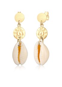 Paar Ohrh&auml;nger Elli "Ohrringe Ohrh&auml;nger Kauri Muschel Pl&auml;ttchen 925 Sterling Silber" Gr. 35, gold, Ohrringe, Damen, ohne Stein, Silber 925 (Sterlingsilber), Paar Ohrh&auml;nger