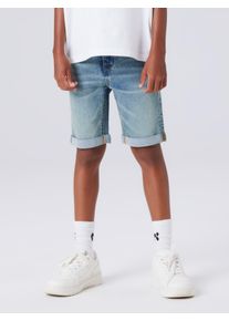 Jeansshorts name it "NKMSILAS SLIM DNM L SHORT", Jungen, Gr. 104, N-Gr, vintage medium blau denim, Denim/Jeans, Obermaterial: 71% Baumwolle, 27% Polyester, 2% Elasthan, unifarben, slim fit kurz, Jeans Jeansshorts, Baumwollmischung, Stretch, Umschlagsaum