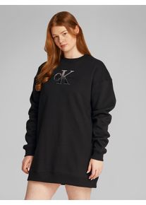 Sweatkleid "PLUS EMBROIDERED MONOLOGO DRESS", Damen, Gr. XXXL(46), N-Gr, schwarz (ck schwarz), Sweatware, Obermaterial: 61% Baumwolle, 39% Polyester, Calvin Klein Jeans Plus, unifarben, bequem ca. Mitte Oberschenkel, Rundhals, B&uuml;ndchen, Kleider Sweatkleid, mit Logo-Stickerei, in gro&szlig;en Gr&ouml;&szlig;en