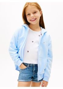 Kapuzensweatjacke Tommy Hilfiger "MINI CORP ZIP THROUGH HOODIE", M&auml;dchen, Gr. 14 (164), sweet blau, Sweatware, Obermaterial: 80% Baumwolle, 20% Polyester, unifarben, h&uuml;ftbedeckend, Rundhals, Rippstrickb&uuml;ndchen, Sweatjacken Kapuzensweatjacke, Kinder bis 16 Jahre