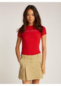T-Shirt Tommy Jeans CURVE "TJW SLIM LINEAR TEE EXT", Damen, Gr. XL (42), rot (rot hot), Single Jersey, Obermaterial: 100% Baumwolle, unifarben, figurbetont, Rundhals, Shirts T-Shirt, in Gro&szlig;e Gr&ouml;&szlig;en