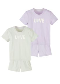 Pyjama Buffalo, M&auml;dchen, Gr. 170/176, lila, hellgr&uuml;n, Jersey, Obermaterial: 100% Baumwolle, bedruckt, kurz, Rundhals, abgesteppte Kante, Homewear-Sets Pyjama, M&auml;dchen - kurzer Schlafanzug mit Glitzerherzen