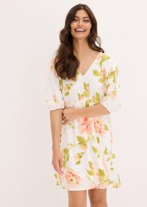 bonprix bedrucktes Tunika-Kleid aus flie&szlig;ender Viskose, wei&szlig;, Gr.42, floral bedrucktes Tunika-Kleid aus flie&szlig;ender Viskose mit tiefem V-Ausschnitt vorne, aus Viskose