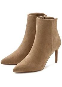 High-Heel-Stiefelette Lascana "Sommerstiefelette", Damen, Gr. 38, beige, Obermaterial: 100% Textilmaterial. Decksohle: 100% Lederimitat. Futter: 100% Textilmaterial. Laufsohle: 100% Synthetik, unifarben, Schuhe, in spitzer Form & Pfennigabsatz, Rei&szlig;verschluss Stiefel VEGAN