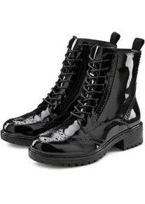 Schn&uuml;rboots Lascana, Damen, Gr. 41, schwarz (schwarz, shiny), Obermaterial: 100% Schafsleder. Decksohle: 100% Synthetik. Futter: 75% Textilmaterial, 25% Schafsleder. Laufsohle: 100% Synthetik, gl&auml;nzend, unifarben, Schuhe Schn&uuml;rboots, Schn&uuml;rstiefelette, Ankle Boots, Leder, Schn&uuml;ren & Rei&szlig;verschluss