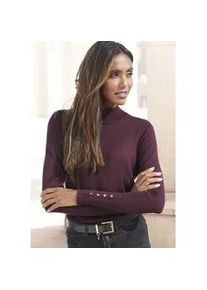 Strickpullover Lascana, Damen, Gr. 36/38, lila (brombeer, burgunder), Feinstrick, Obermaterial: 83% Viskose, 15% Polyamid, 2% Elasthan, unifarben, figurbetont h&uuml;ftlang, mit Schlitz, Pullover Strickpullover, mit Zierkn&ouml;pfen am &Auml;rmelabschluss, leichter Rollkragenpullover, Basic, Topseller