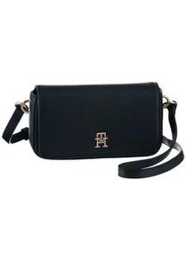 Umh&auml;ngetasche Tommy Hilfiger "TH EMBLEM FLAP CROSSOVER", Damen, Gr. B/H/T: 21,5cm x 12,5cm x 5cm, blau (dw6 space blau), Polyurethan, Strukturmuster, unifarben, Taschen Umh&auml;ngetasche, mit TH-Emblem vorne