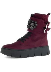 Schn&uuml;rboots Gabor, Damen, Gr. 39, beere, Veloursleder, unifarben, Schuhe Schn&uuml;rboots