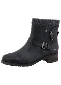 Winterstiefelette Mustang SHOES "Fabienne", Damen, Gr. 37, blau (nachtblau), Lederimitat, Textil, Basic, Schuhe Winterstiefelette, Biker Boots mit Blockabsatz und Zierriemchen