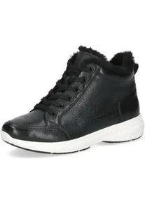 Winterboots Caprice, Damen, Gr. 38, schwarz, Leder, Textil, Schuhe Winterboots, Keilabsatz, Schn&uuml;rboots, Outdoorschuh mit Fellimitat am Kragen