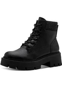 Schn&uuml;rboots Tamaris, Damen, Gr. 41, schwarz, Lederimitat, Textil, Glitzer, unifarben, Schuhe Schn&uuml;rboots, Blockabsatz, Schn&uuml;rstiefelette mit gl&auml;nzenden Strasssteinen besetzt