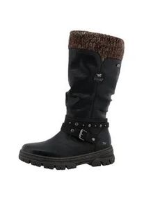 Winterstiefel Mustang SHOES "Tabitha", Damen, Gr. 36, Normalschaft, schwarz (schwarz, braun), Lederimitat, Textil, Schuhe Winterstiefel, Stiefel mit Zierriemchen und Blockabsatz
